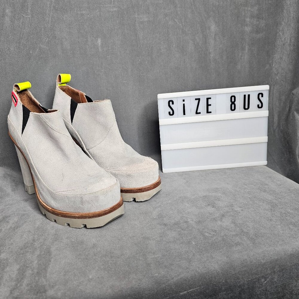 HUNTER Size 39 8us Boots High Heel Winter Chunky Grey Suede Snow S1-10